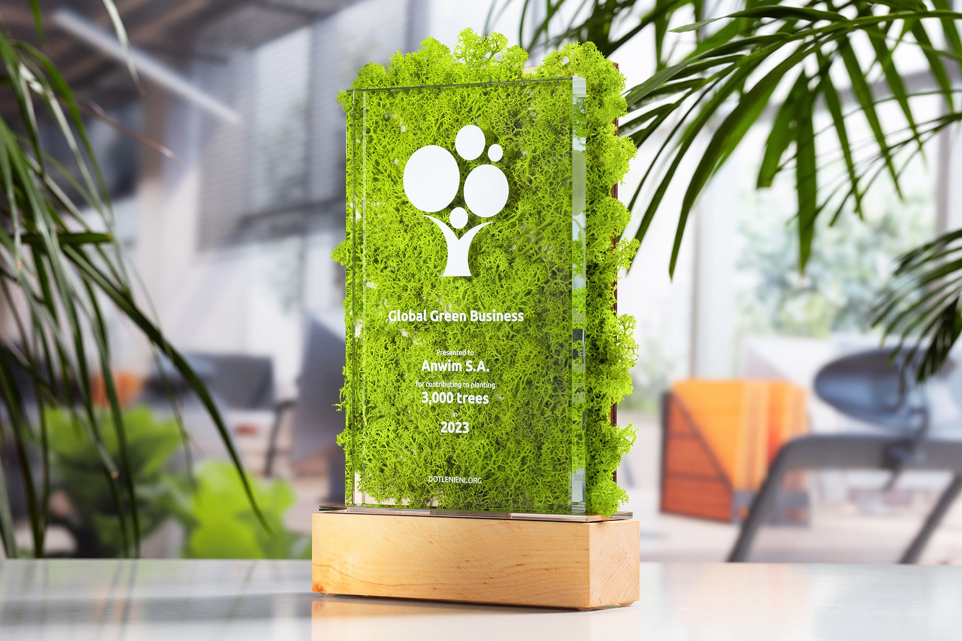 Custom Glass Award with Preserved Moss Inlay and Wood Base · Custom ...